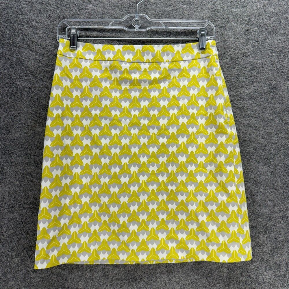Banana Republic Skirt Women 0 Yellow Geometric A-Line Midi Zipper Cotton Lined